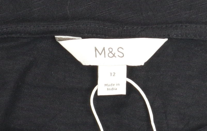 Marks and Spencer Women's Black Cotton Ruffle Sleeve Blouse Size 12