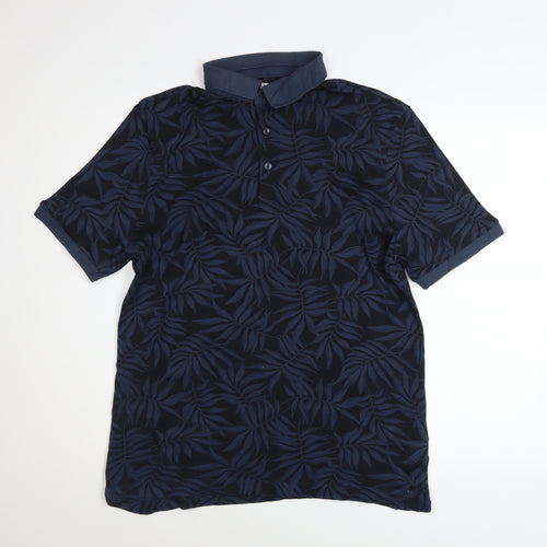 Marks and Spencer Men's Blue Floral Cotton Polo Shirt M Regular Fit