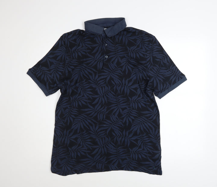 Marks and Spencer Men's Blue Floral Cotton Polo Shirt M Regular Fit