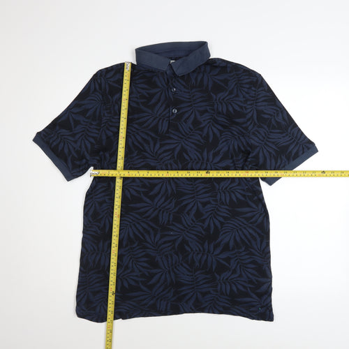Marks and Spencer Men's Blue Floral Cotton Polo Shirt M Regular Fit