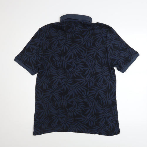 Marks and Spencer Men's Blue Floral Cotton Polo Shirt M Regular Fit