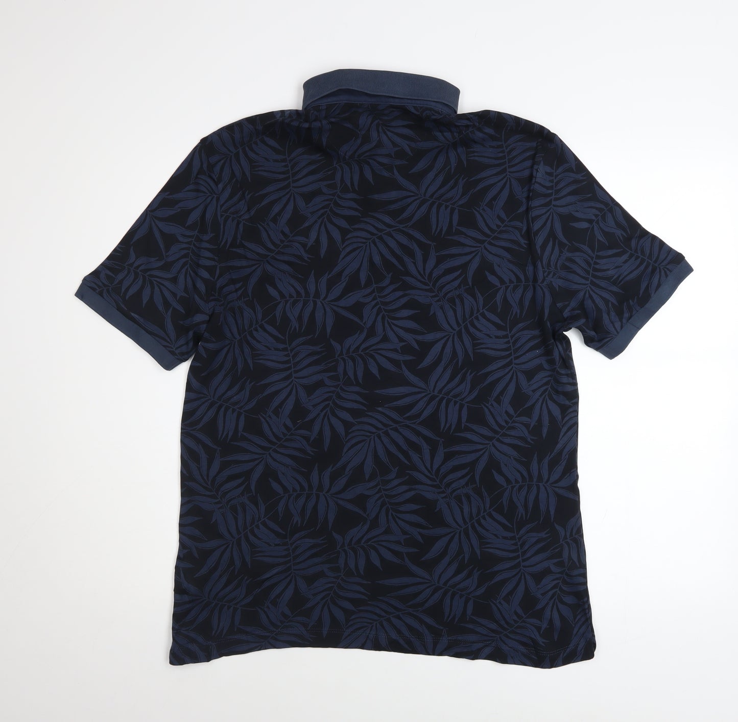 Marks and Spencer Men's Blue Floral Cotton Polo Shirt M Regular Fit