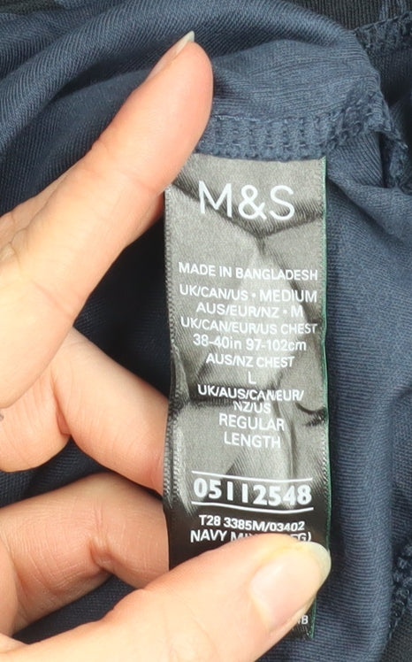 Marks and Spencer Men's Blue Floral Cotton Polo Shirt M Regular Fit