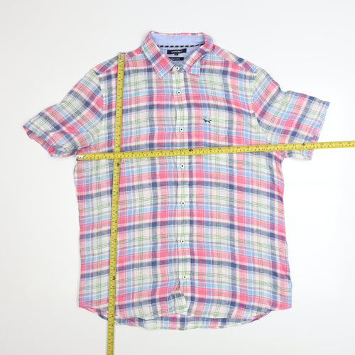 Wolsey Men's Multicoloured Linen Check Short Sleeve Button-Up Shirt L