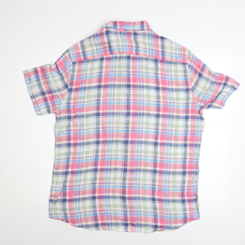 Wolsey Men's Multicoloured Linen Check Short Sleeve Button-Up Shirt L