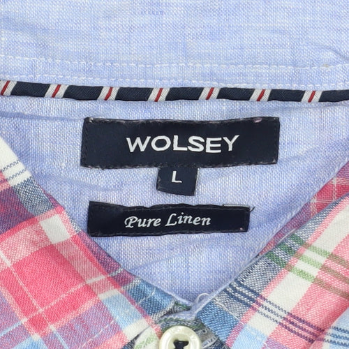 Wolsey Men's Multicoloured Linen Check Short Sleeve Button-Up Shirt L