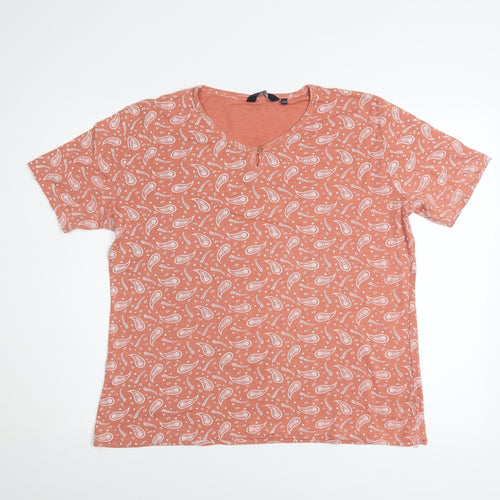 Isle Essentials Women's Orange Paisley Cotton V-Neck T-Shirt Size L