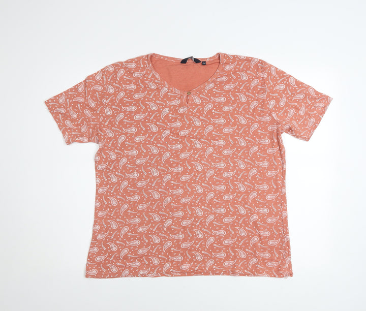 Isle Essentials Women's Orange Paisley Cotton V-Neck T-Shirt Size L