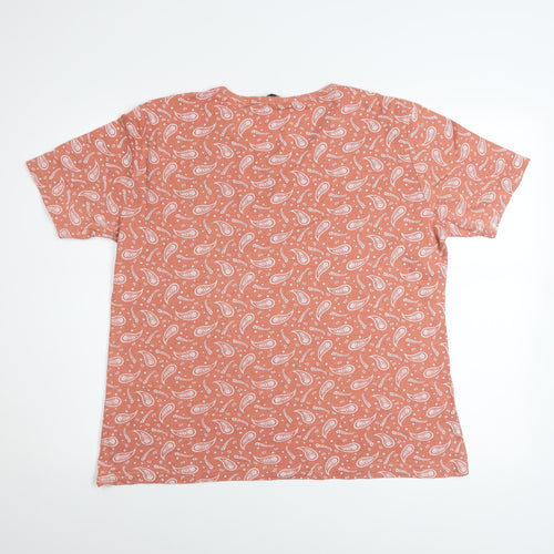 Isle Essentials Women's Orange Paisley Cotton V-Neck T-Shirt Size L