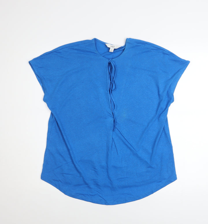 Marks and Spencer Women's Blue Linen Blend Tunic Blouse Size 8