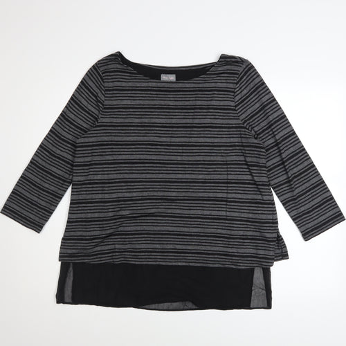 Phase Eight Women's Grey Striped Tunic Top Size 14 3/4 Sleeve Boat Neck