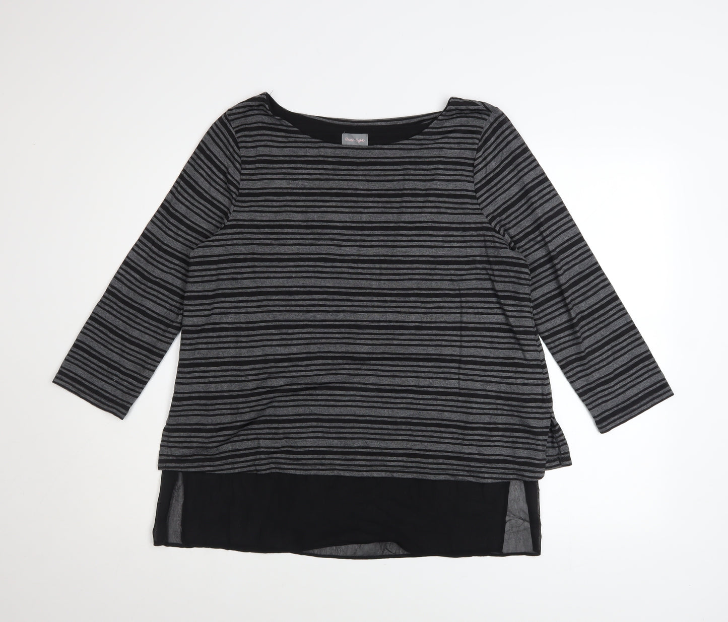 Phase Eight Women's Grey Striped Tunic Top Size 14 3/4 Sleeve Boat Neck