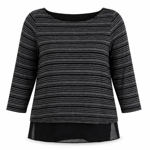 Phase Eight Women's Grey Striped Tunic Top Size 14 3/4 Sleeve Boat Neck