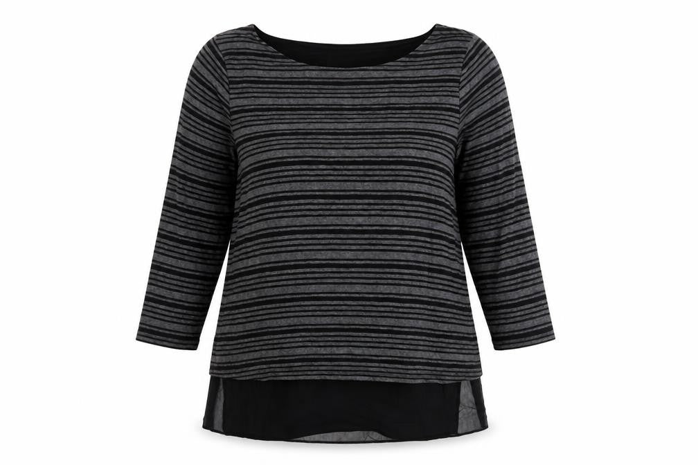 Phase Eight Women's Grey Striped Tunic Top Size 14 3/4 Sleeve Boat Neck
