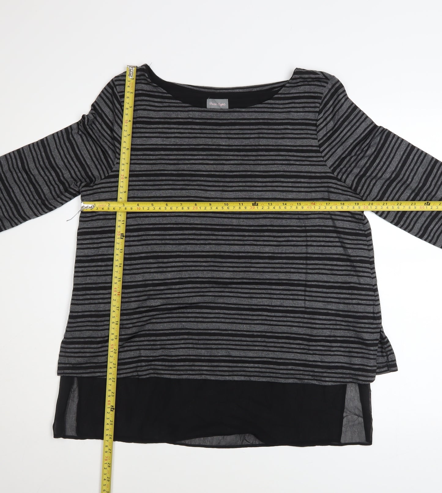 Phase Eight Women's Grey Striped Tunic Top Size 14 3/4 Sleeve Boat Neck