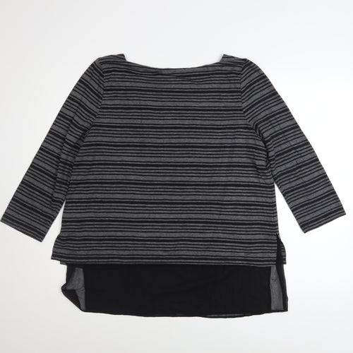 Phase Eight Women's Grey Striped Tunic Top Size 14 3/4 Sleeve Boat Neck