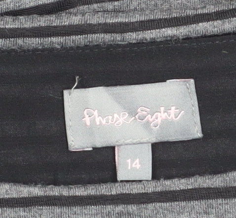 Phase Eight Women's Grey Striped Tunic Top Size 14 3/4 Sleeve Boat Neck