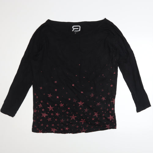 EMP Black Star Print Long Sleeve Womens Top M Viscose Blend