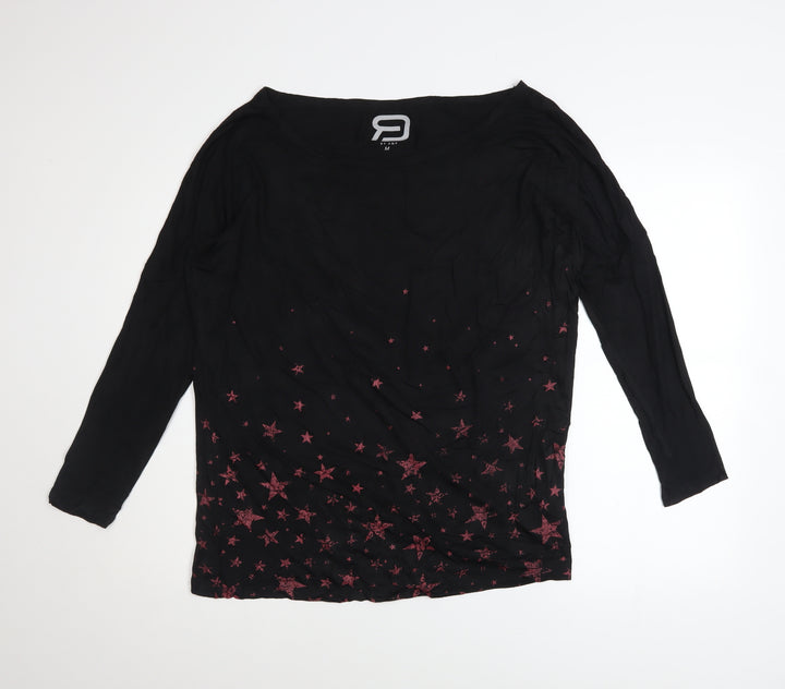 EMP Black Star Print Long Sleeve Womens Top M Viscose Blend