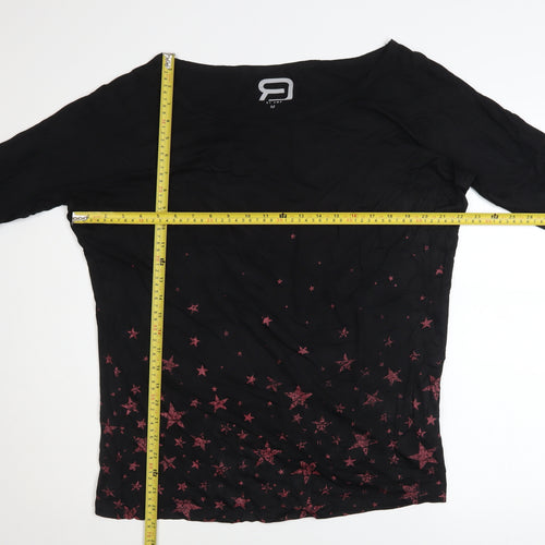 EMP Black Star Print Long Sleeve Womens Top M Viscose Blend