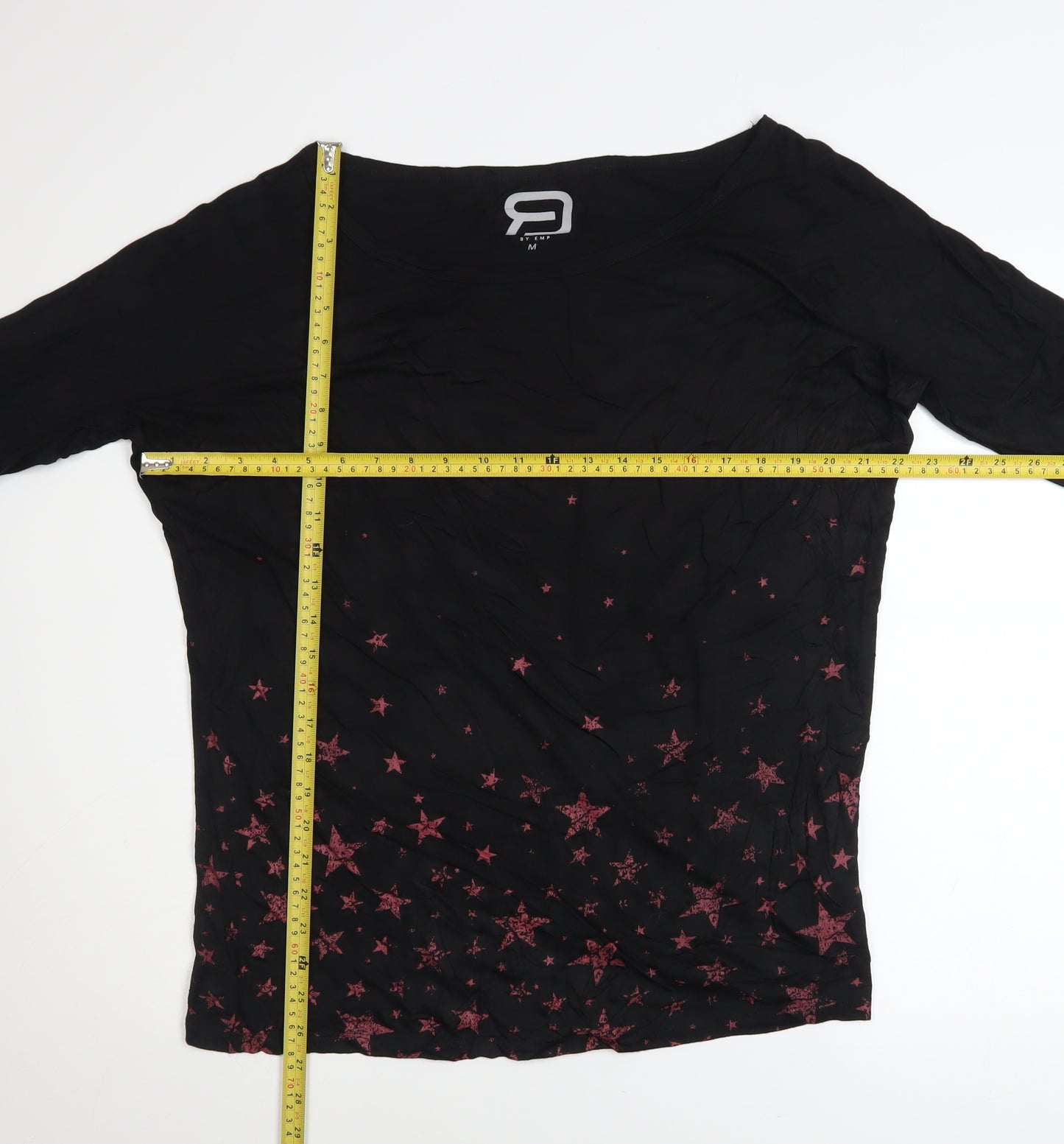 EMP Black Star Print Long Sleeve Womens Top M Viscose Blend