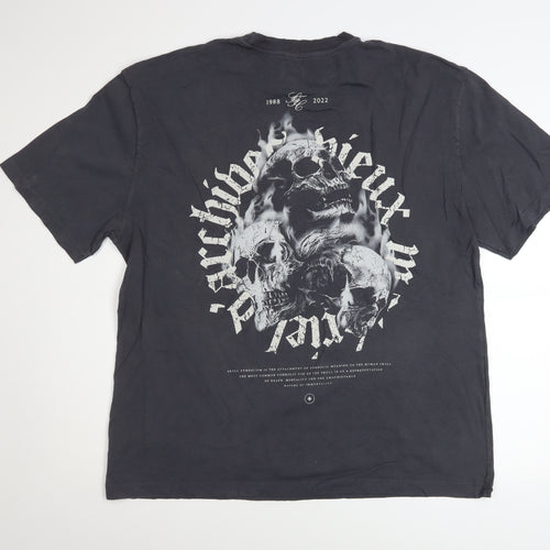 River Island Men’s Black Skull Graphic Short Sleeve Cotton T-Shirt L