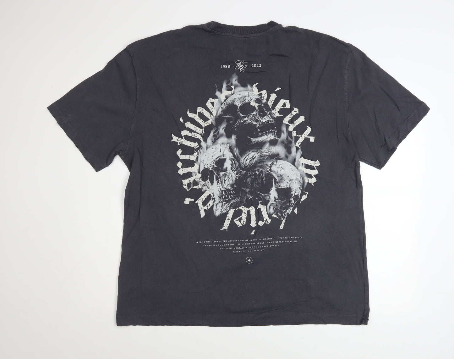 River Island Men’s Black Skull Graphic Short Sleeve Cotton T-Shirt L