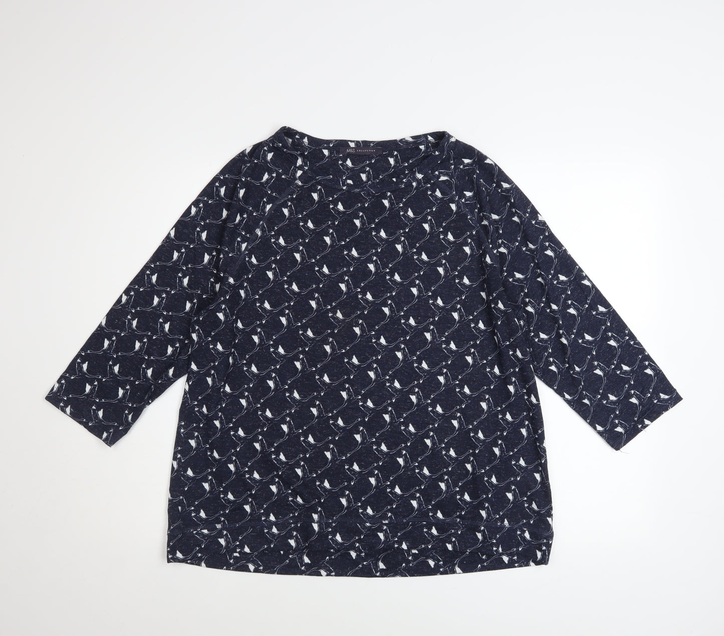 Marks and Spencer Women's Blue Bird Print 3/4 Sleeve T-Shirt Size 16