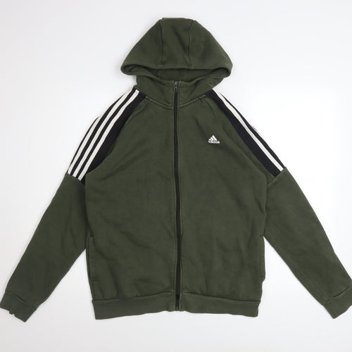 Adidas Teens Green XL Full Zip Hoodie with Logo Stripes