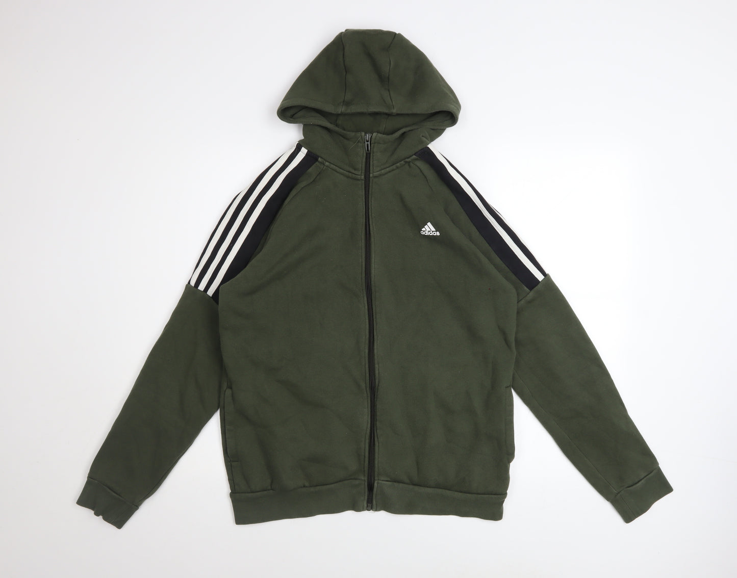 Adidas Teens Green XL Full Zip Hoodie with Logo Stripes