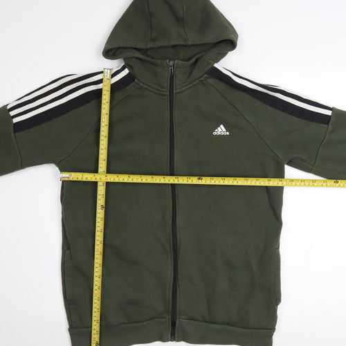Adidas Teens Green XL Full Zip Hoodie with Logo Stripes