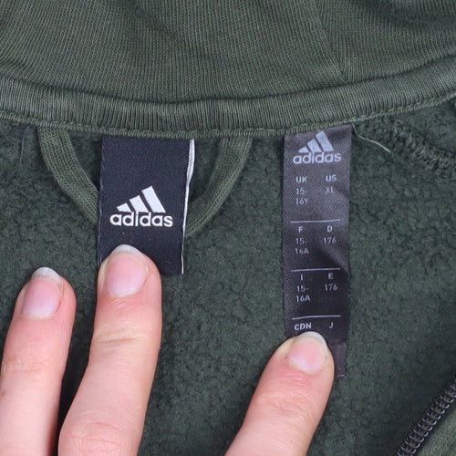 Adidas Teens Green XL Full Zip Hoodie with Logo Stripes
