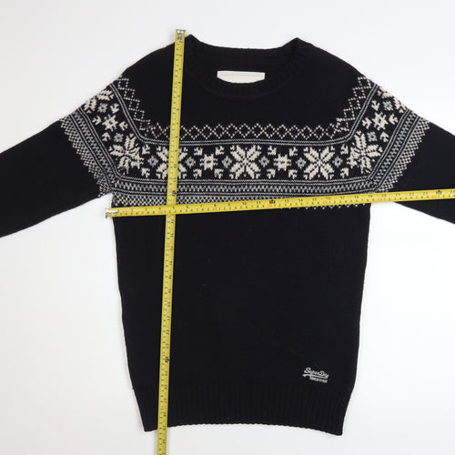 Superdry Mens Black Fair Isle Nordic Knit Jumper M Winter Pullover