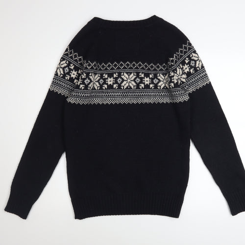 Superdry Mens Black Fair Isle Nordic Knit Jumper M Winter Pullover