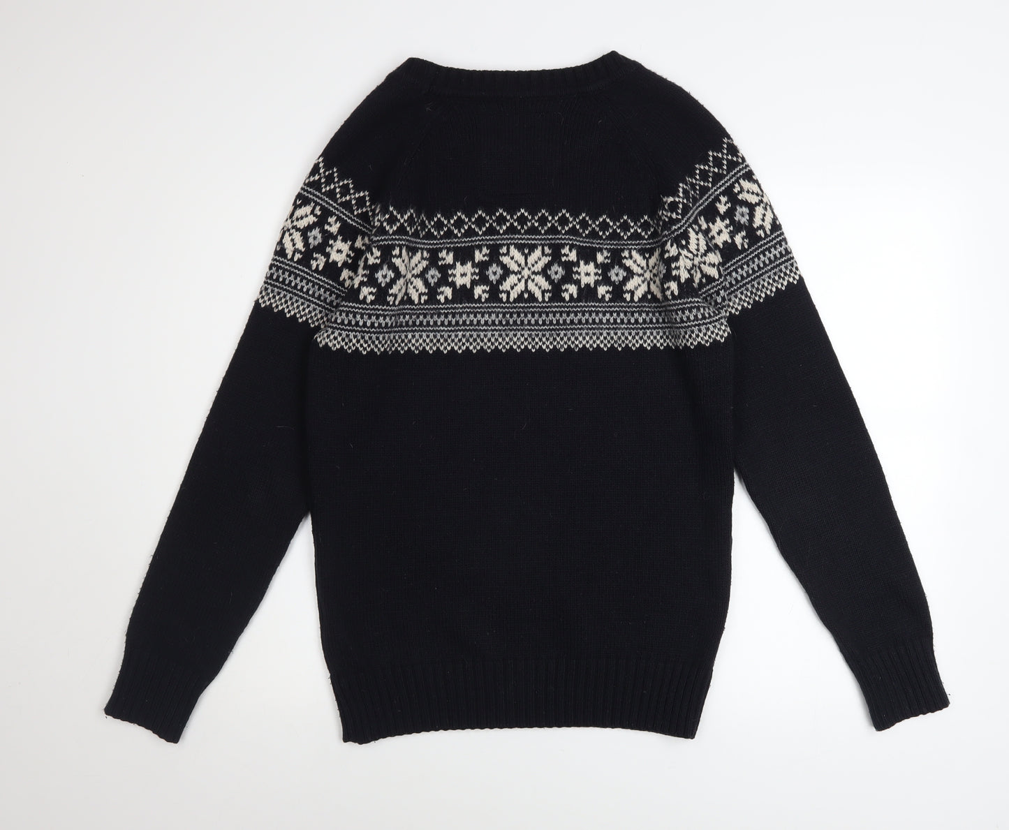 Superdry Mens Black Fair Isle Nordic Knit Jumper M Winter Pullover