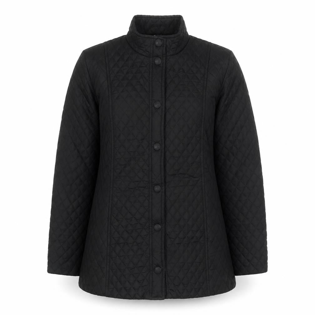 Front view of Windsmoor Women's Black Quilted Mid-Length Jacket, size 12