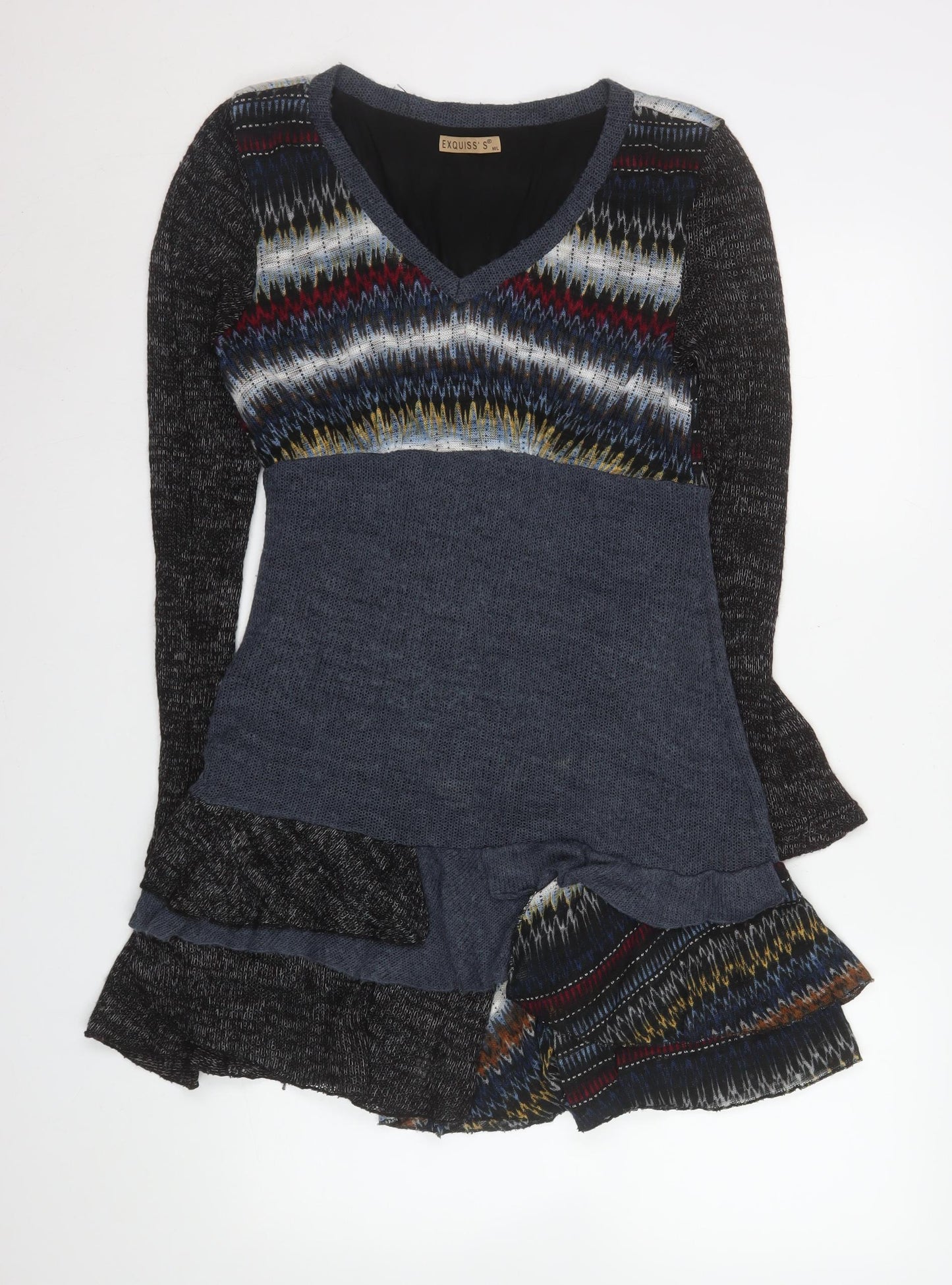 EXQUISS'S Women's Multicoloured Knit Fit & Flare Short Dress Size S