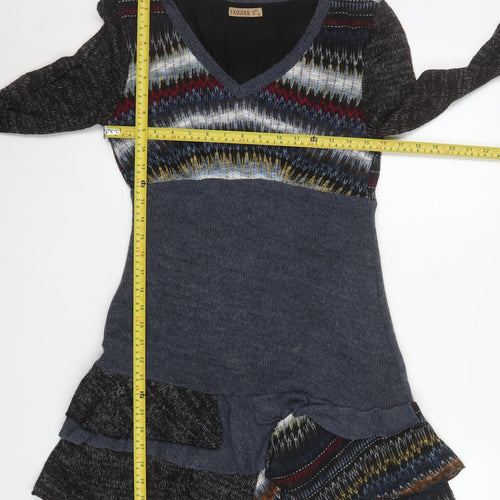 EXQUISS'S Women's Multicoloured Knit Fit & Flare Short Dress Size S