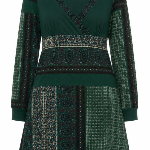 Sweet Miss Women’s Green Geometric Viscose A-Line Knee Dress M