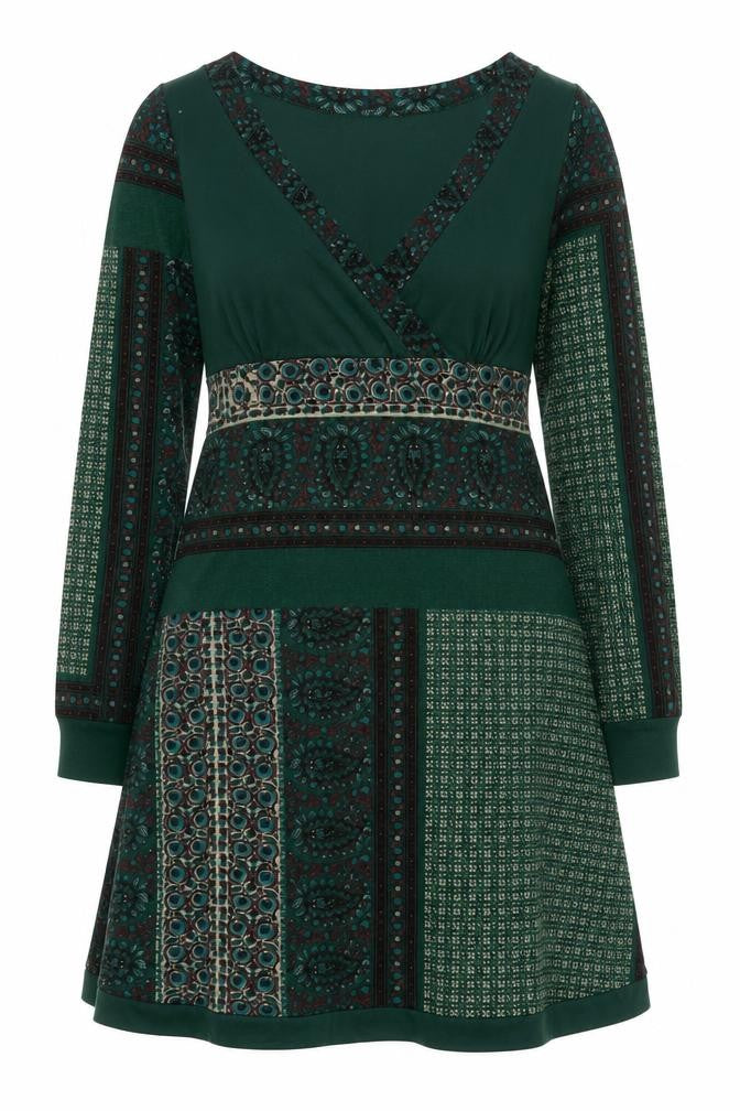 Sweet Miss Women’s Green Geometric Viscose A-Line Knee Dress M