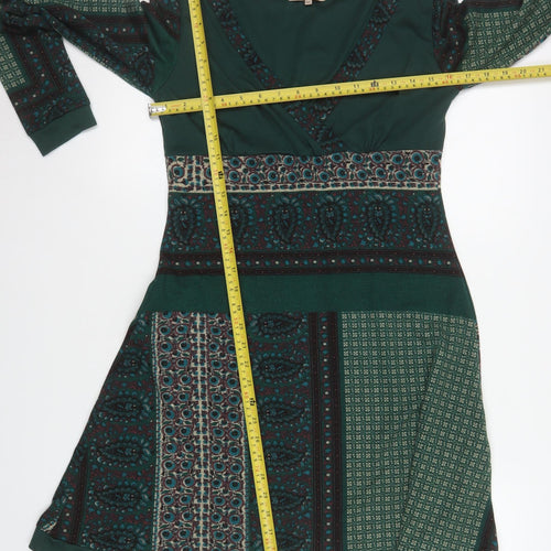 Sweet Miss Women’s Green Geometric Viscose A-Line Knee Dress M