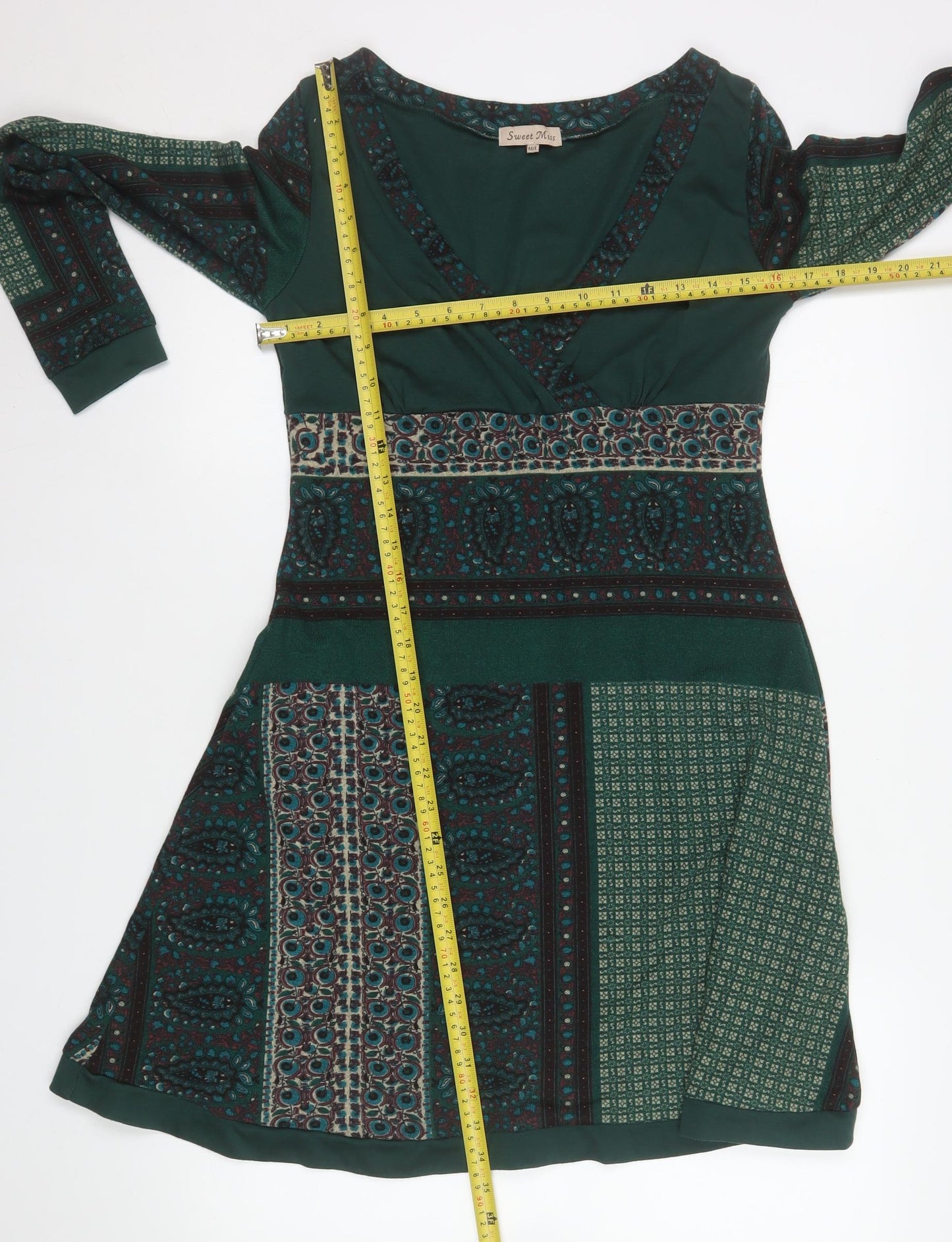 Sweet Miss Women’s Green Geometric Viscose A-Line Knee Dress M
