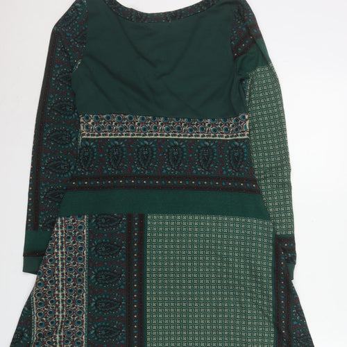 Sweet Miss Women’s Green Geometric Viscose A-Line Knee Dress M