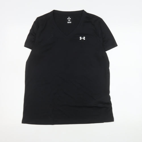 Under Armour Womens Black V-Neck Relaxed Fit Active T-Shirt Size L