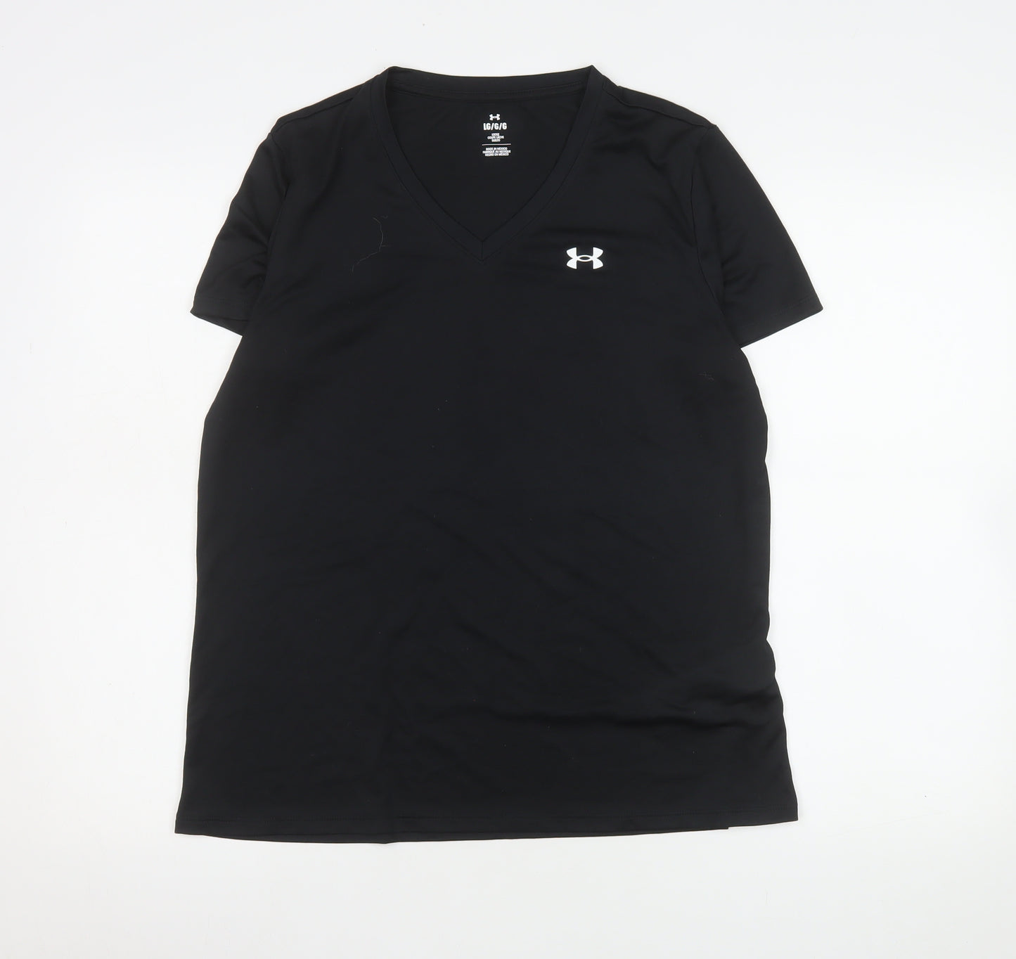 Under Armour Womens Black V-Neck Relaxed Fit Active T-Shirt Size L