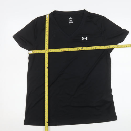 Under Armour Womens Black V-Neck Relaxed Fit Active T-Shirt Size L