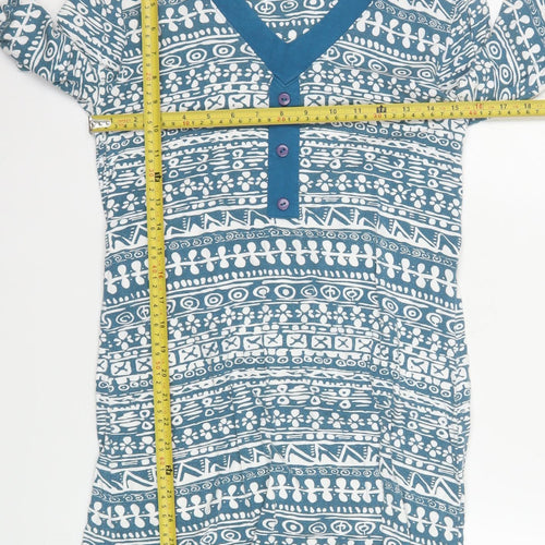 Paco Boutique Women’s Blue Geometric Long Sleeve V-Neck Shirt Dress M
