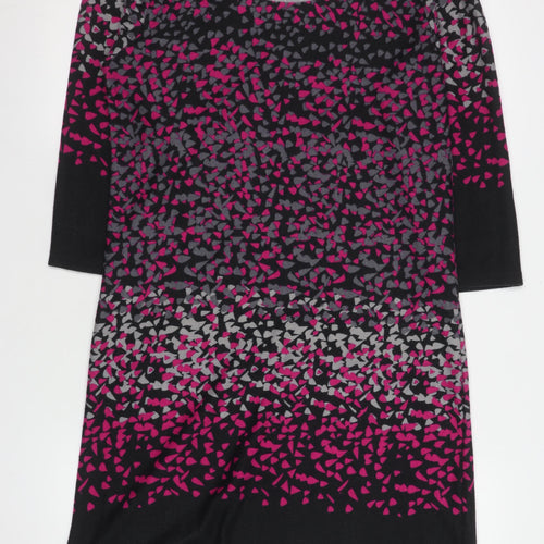 Epilogue Women's Black Pink Geometric Shift Dress Size 12 3/4 Sleeve