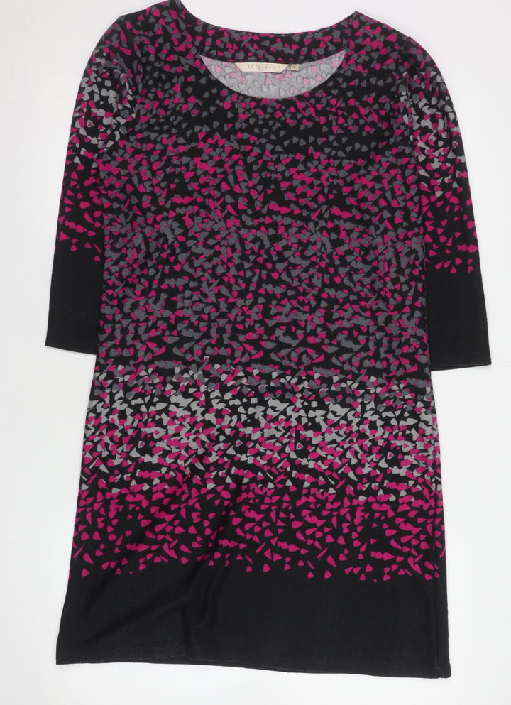Epilogue Women's Black Pink Geometric Shift Dress Size 12 3/4 Sleeve