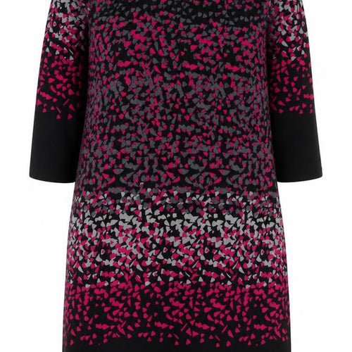 Epilogue Women's Black Pink Geometric Shift Dress Size 12 3/4 Sleeve